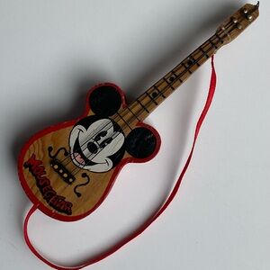 Walt Disney Kurt Adler Guitar Mousegetar Mickey Mouse Wooden Ornament 1990 VTG